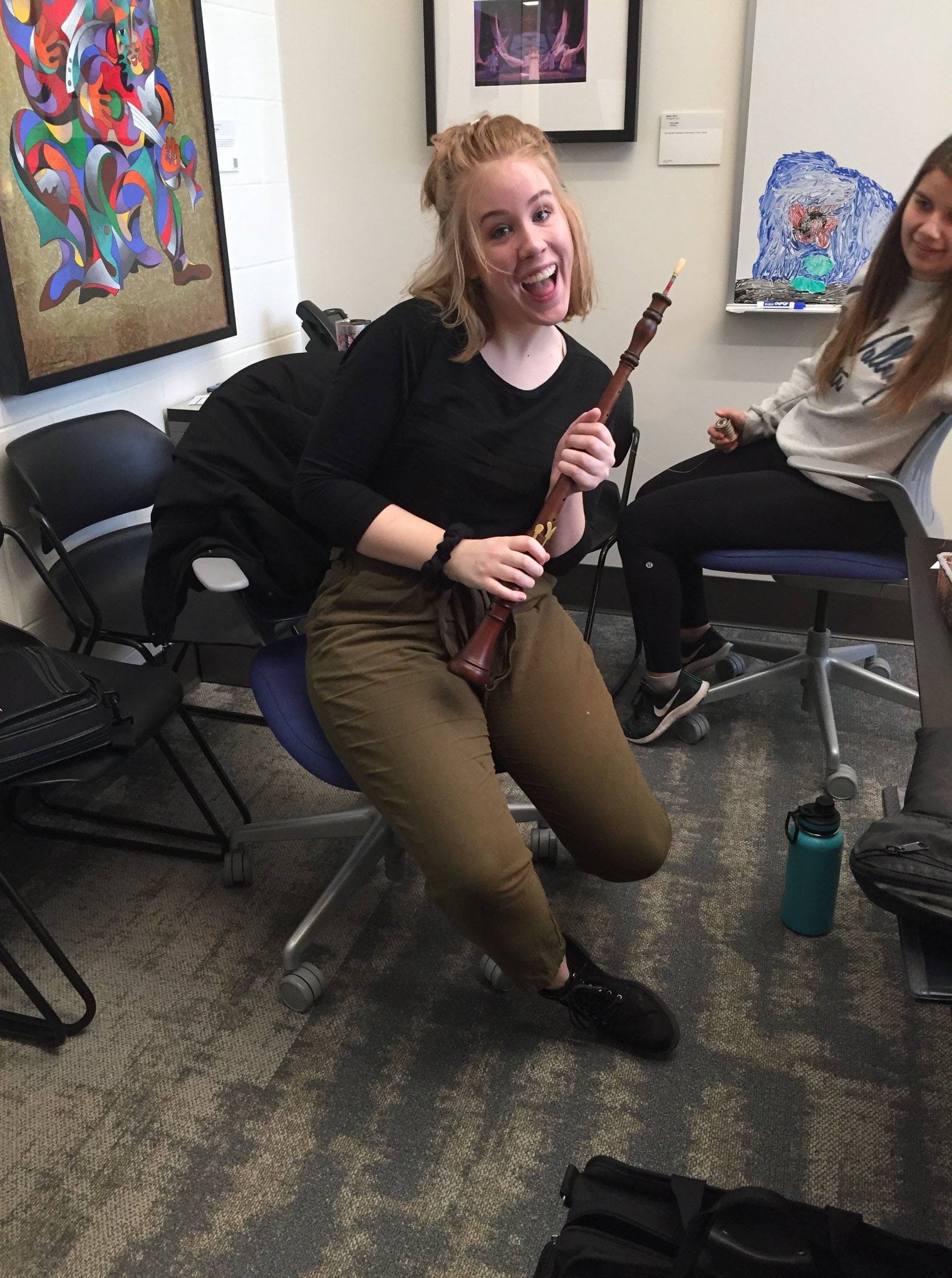 A photo of Emily Walker with her Baroque oboe! :-)
